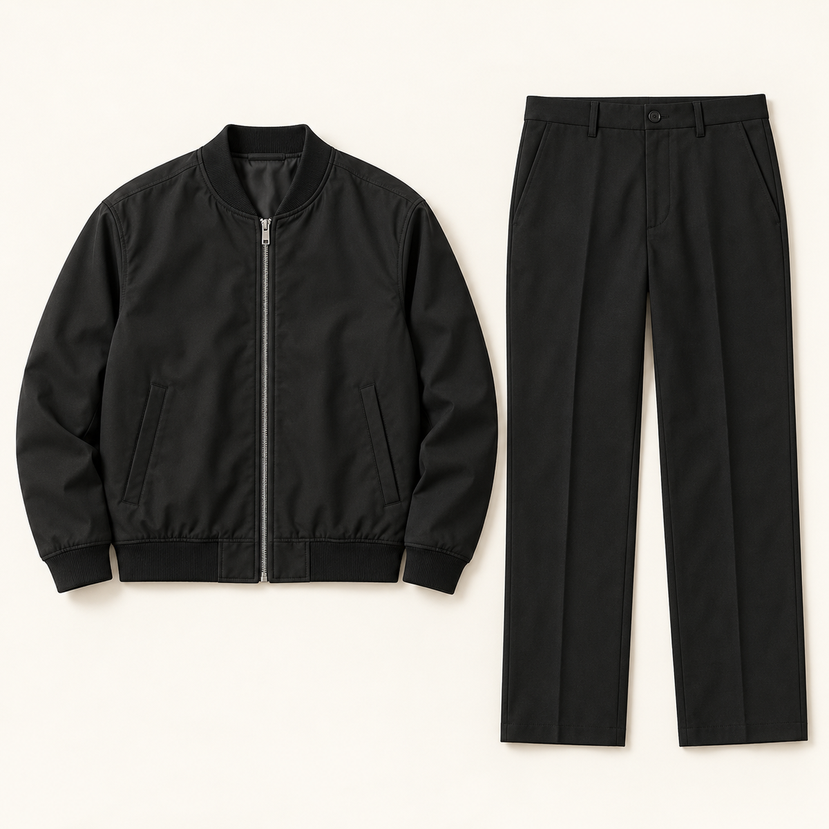 Camden Bomber Jacket & Straight-Leg Trouser Set - flat lay, no model