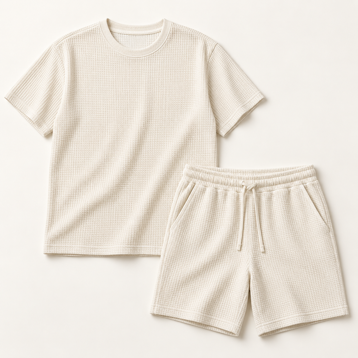 Porto Waffle T-Shirt & Shorts Set - flat lay, no model