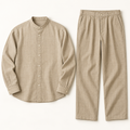 Kyoto Band-Collar Shirt & Trouser Set - flat lay, no model